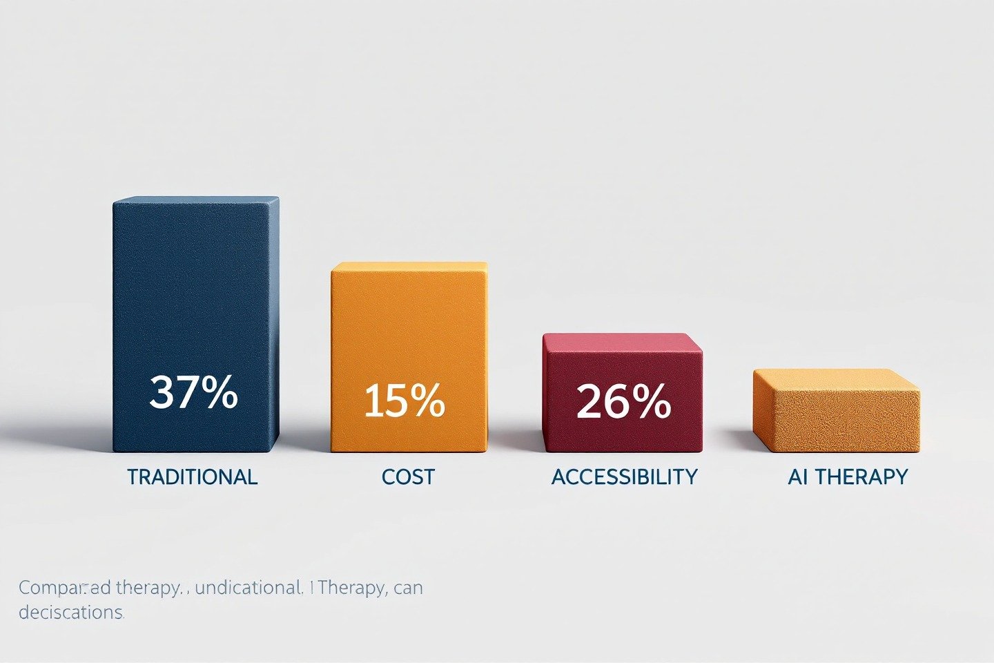 Un gráfico de barras que compara la efectividad, costo y accesibilidad de la terapia tradicional vs digital con IA, mostrando datos relevantes para la toma de decisiones.